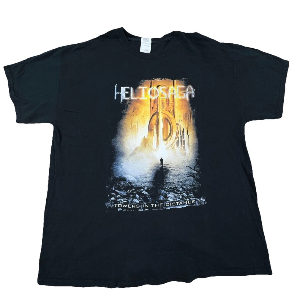 Heliosaga Shirt Men XL Black Tee Band Concert Towers In The‎ Distance Promo